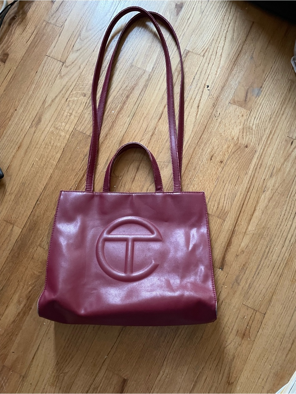 Telfar Burgundy Embossed Logo Tote
